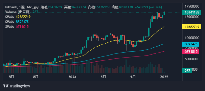 ビットコイン週足チャート2025/01/07